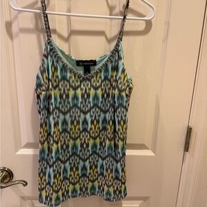 INC International Concepts Women's Patterned top- Blue, Yellow, Black